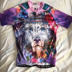 Short-sleeved bicycle shirt, colorful & white lion